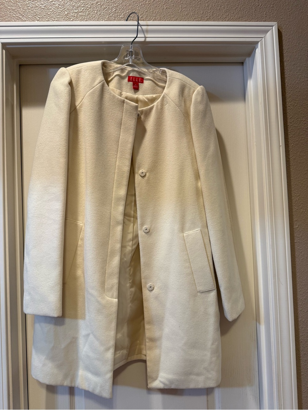 Elle Cream Collarless Trench Coat